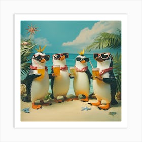 Tropical Penguin Beach Party Fun 1 Art Print