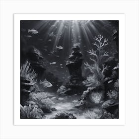 Black And White Underwater Painting 2 Art Print