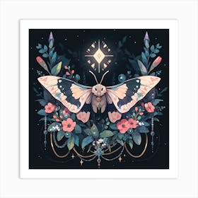 Moth flowers Art Print