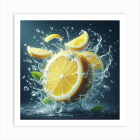 Lemon Slice with Water Splash 1 Art Print