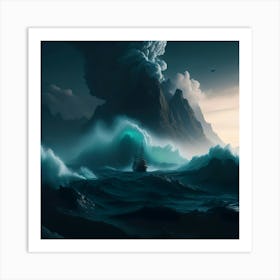 Boat In The Furious Ocean (36) Art Print