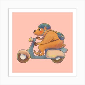 Commuter Bear Riding A Scooter Animals on Vehicles Art Print