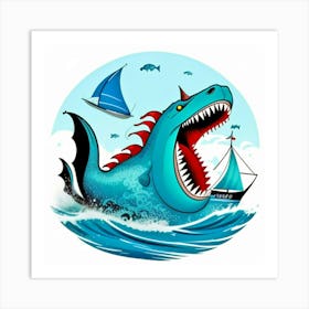 Blue Sea Monster 1 Art Print