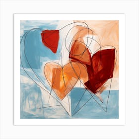 Heart Doodle Sketch Blue & Orange 4 Art Print