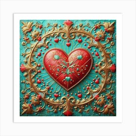 Embroidered Heart red 8 Art Print