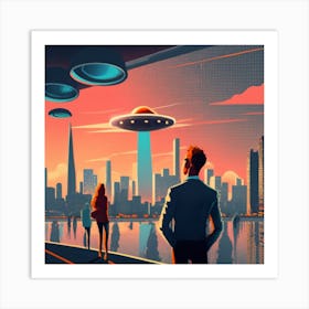 Ufo over city Art Print