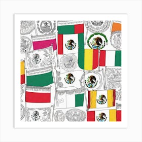 Flags Of Mexico Art Print