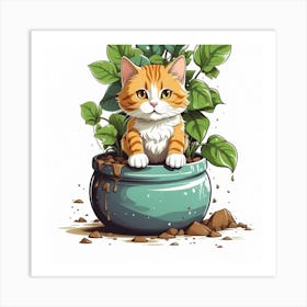 Cat In A Pot Art Print