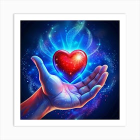 Hand Holding A Glowing Red Heart Art Print