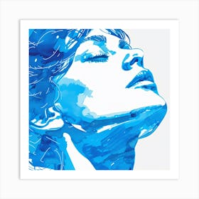 Blue Watercolor Portrait Of A Woman Art Print