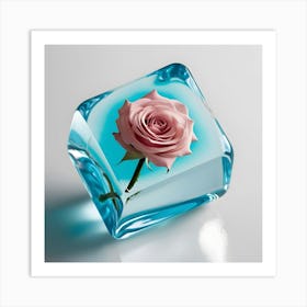 Rose On Blue Cube Art Print