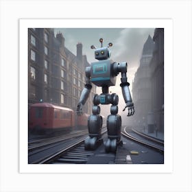 Robot On Train Tracks 2 Art Print