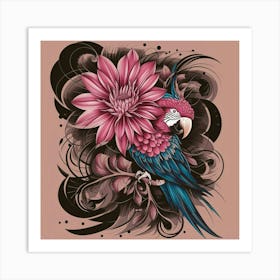 Parrot And Flower Art Print