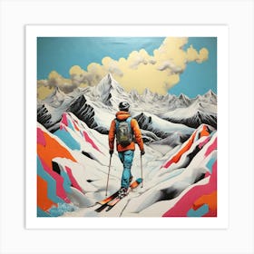 Pop Art graffiti Mountains and skier 1 Art Print