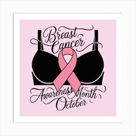 Women Breast Cancer Awareness background with brassiere Calligraphy in Pink Ribbon international symbol for month October suitable for clipart and poster and wall art20 (2) Art Print