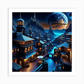 Fantasy City At Night 23 Art Print