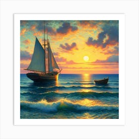 Sailboat At Sunset Art Print