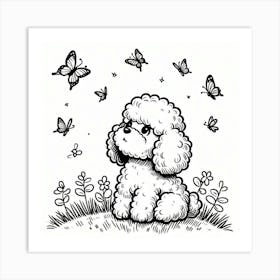 Line Art poodle dog 5 Art Print