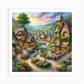 Whimsical Village AI Art Print