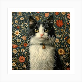 Cat With Flowers Art Art Print