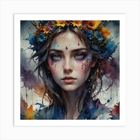 Girl With Flowers In Her Hair Art Print