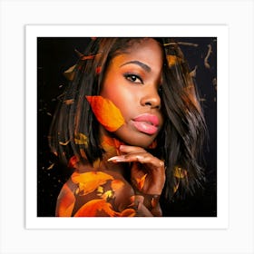 Firefly Digital Art, Collage, Red Leaves, Orange Leaves, Yellow Leaves, Autumn, Digital Smoke, Black (9) Art Print