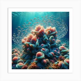 Coral Reef, Living Sculptures: Biomorphic Blooms in Prismatic Hues 2 Art Print