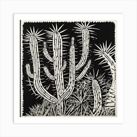 Resilient Beauty A Stunning Linocut Cactus (6) Art Print