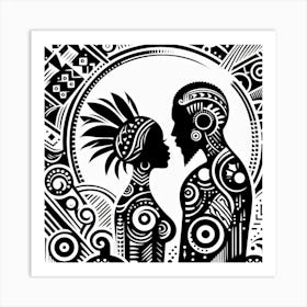 Tribal African Art Silhouette of a man and woman 3 Art Print