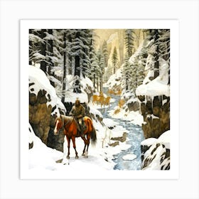 Woodlands North - Horseback In Snow Art Print