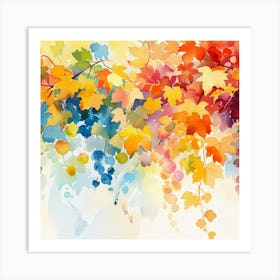 Autumn Leaves Watercolor Painting Art Print