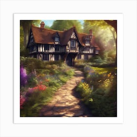 Garden Path to Woodland Manor House  Art Print