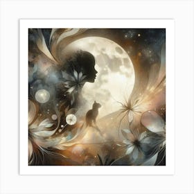 Cat silhouette in the moonlight 2 Art Print