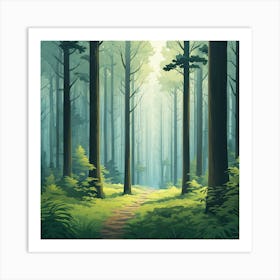 Forest Path, Forest In The Fog, A Calm Forest With Towering Trees art print 1 Art Print