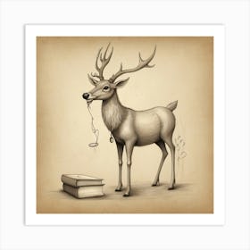 Deer With Book Art Print