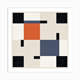 White, Black and Orange Squares Art Print