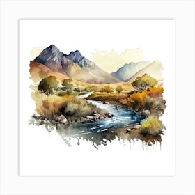 Watercolor Landscape With River Art Print