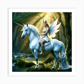 Fairy On A Unicorn Art Print