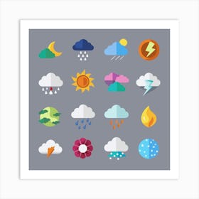 Set Of Flat Weather Icons Art Print