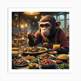 Chimpanzee At The Table Art Print