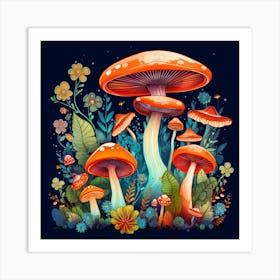 Mushrooms In The Forest 96 Art Print