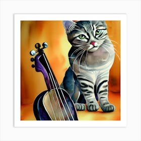 Cat And Musical Instrument Art Print