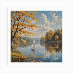 Sailboat On The River Art Print