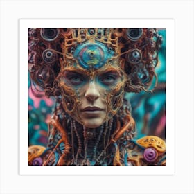 Psychedelic Biomechanical Freaky Scelet Woman From Another Dimension With A Colorful Background 1 Art Print