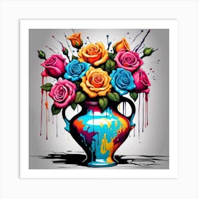 Colorful Roses In A Vase 1 Art Print