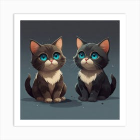 Isometric cute adorable big eyes spacecat male and a female kawaii cat, teasing mood, professional graphics, clipart for t-shirt print Art Print