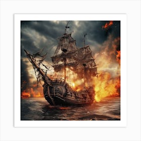 Pirate Ship On Fire 1 Art Print