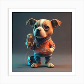 Dog With Microphone Art Print