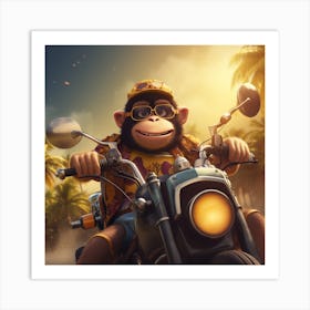 Monkey On A Motorcycle 1 Art Print