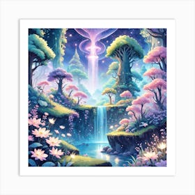 A Fantasy Forest With Twinkling Stars In Pastel Tone Square Composition 407 Art Print